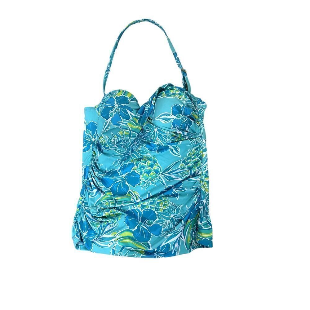 BLEU ROD BEATTIE Women's Tropical Floral Halter Tankini Swim Top Blue Size 8